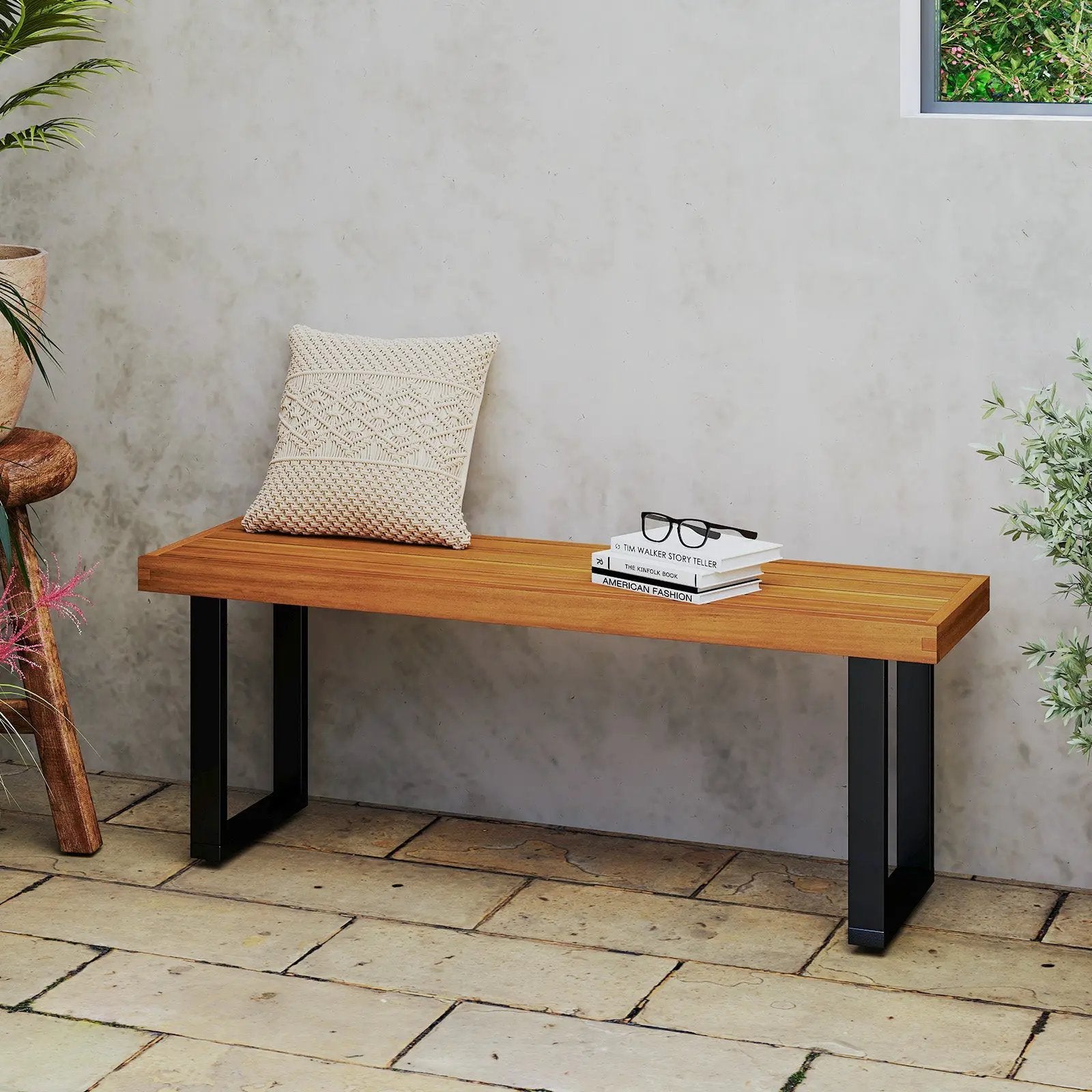 Acacia Wood Outdoor Bench 48 Inch Long Patio Dining Bench by DirectDeals