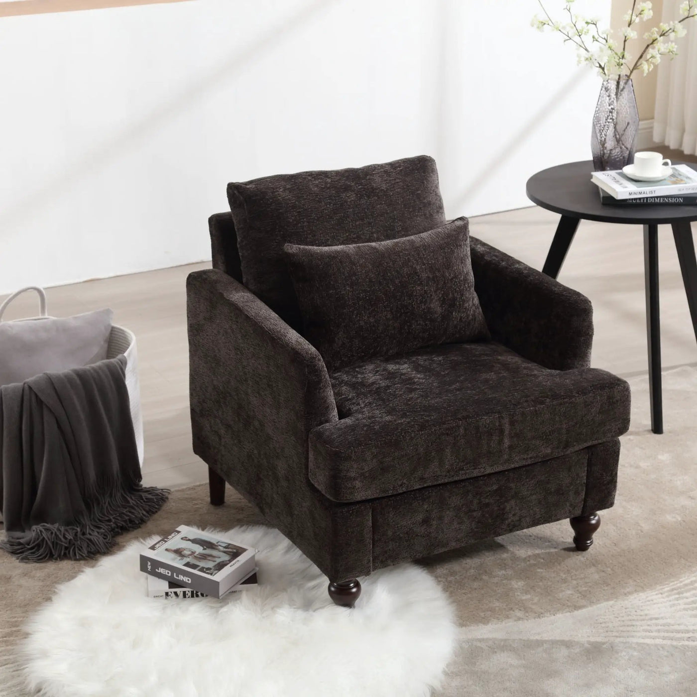 Modern Mid Century Wood Frame Armchair With Tufted Design by Unique Piece Furniture