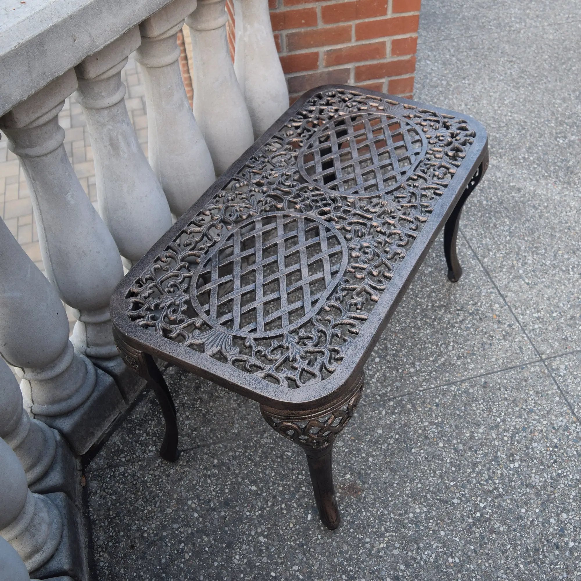 Ornate Cast Aluminum Metal Rectangular Bronze Patio Coffee Table by Sharicks