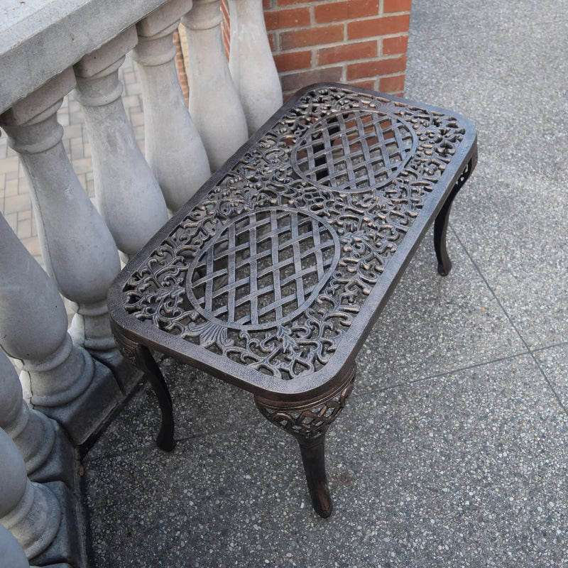 Ornate Cast Aluminum Metal Rectangular Bronze Patio Coffee Table by Sharicks