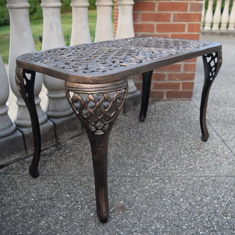 Ornate Cast Aluminum Metal Rectangular Bronze Patio Coffee Table by Sharicks