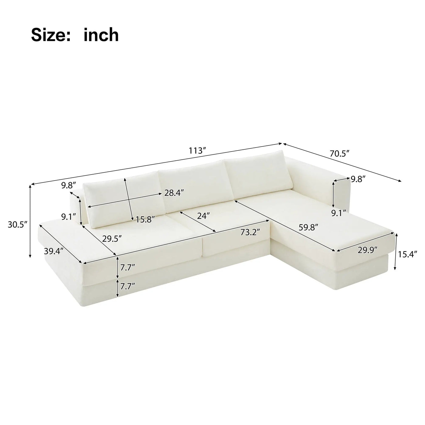 L-Shaped Modular Sofa With Double Layer Cushion by HouseOfZazla