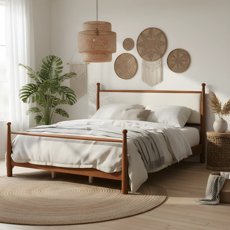 Solid Poplar & Plywood Bed Frame with Upholstered Headboard, King by HouseOfZazla