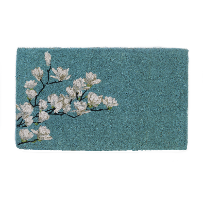Magnolia Branch - Blue Coir Doormat by Fab Habitat