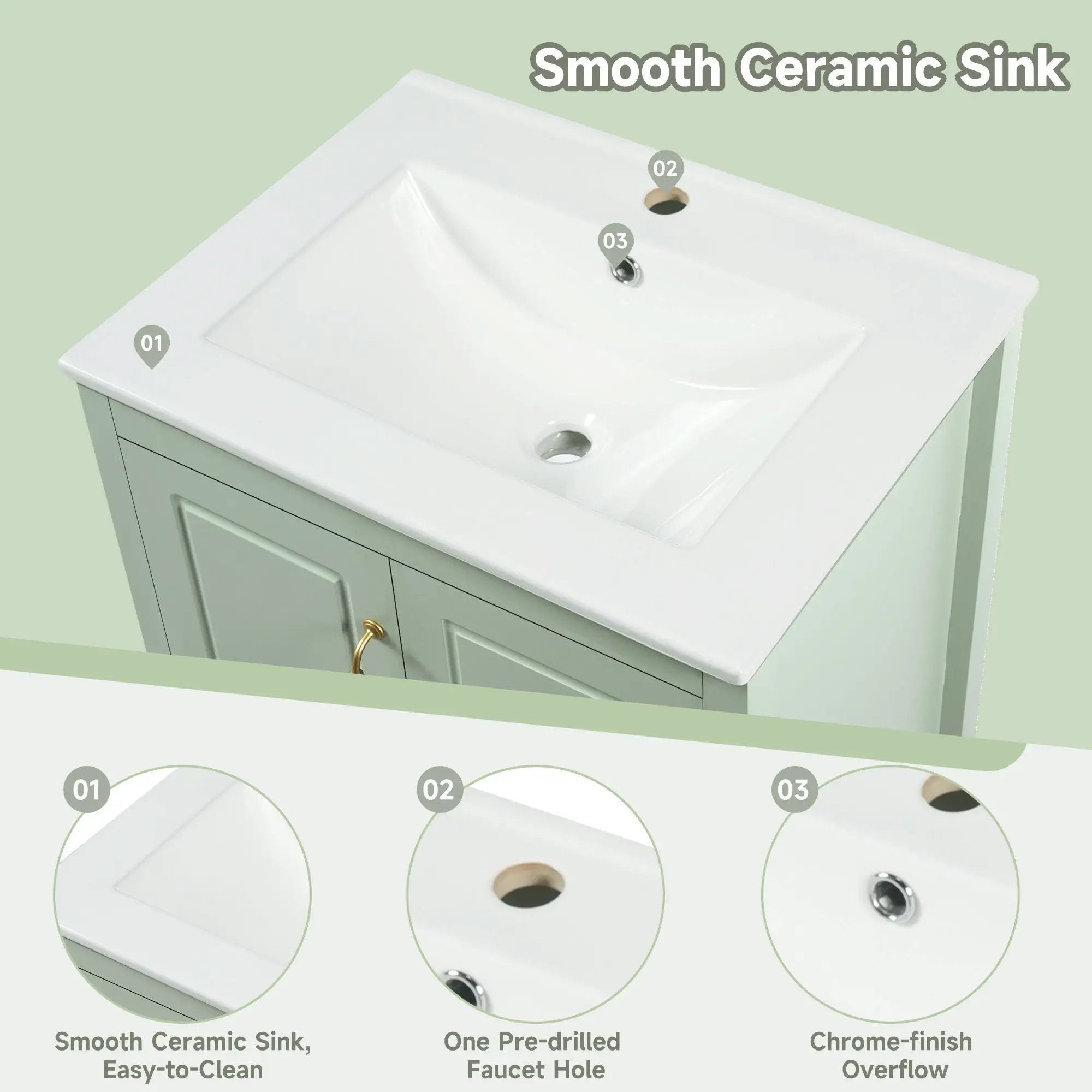 Retro Bathroom Vanity With Sink, Soft Closing Cabinet & Drawers by HouseOfZazla