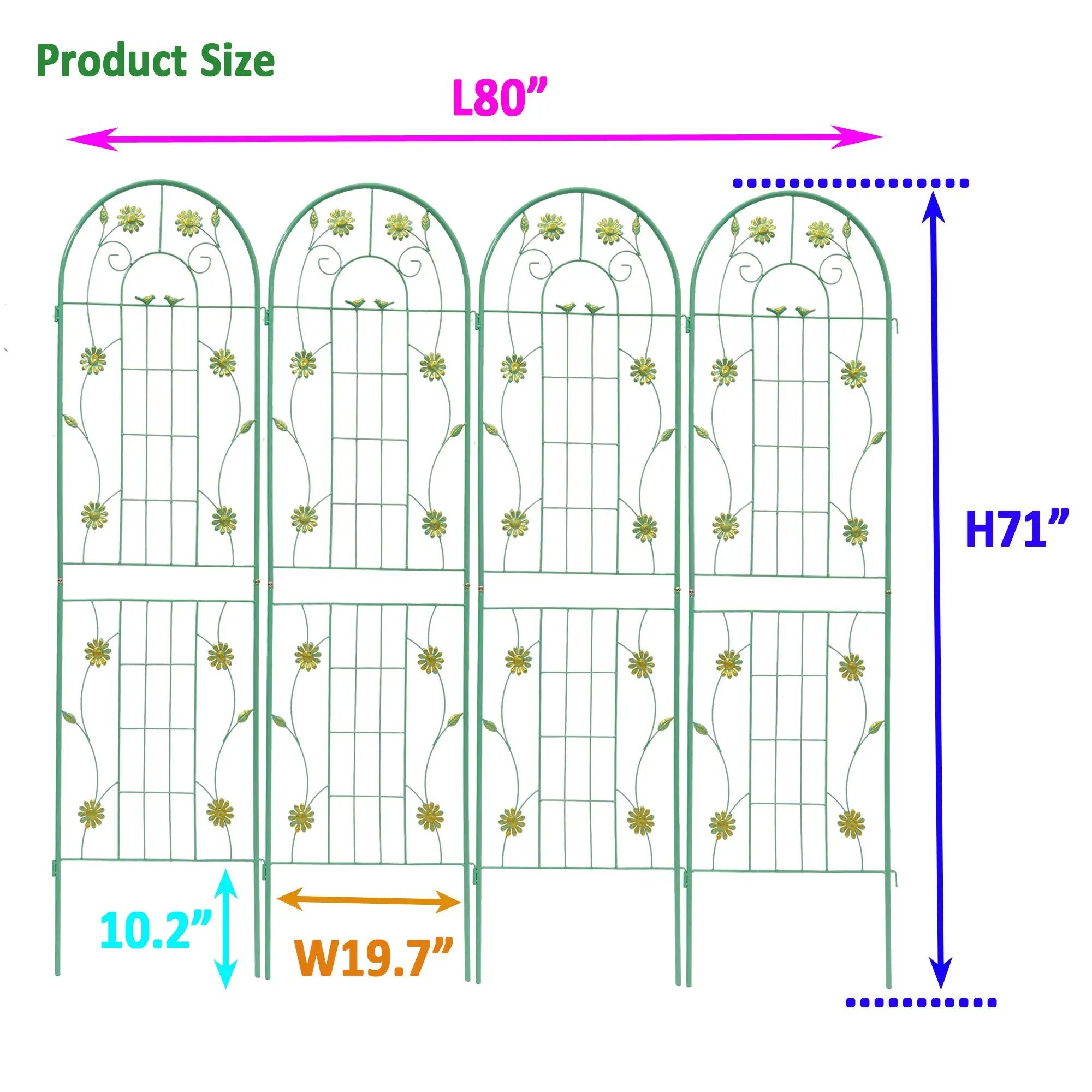 4 Pack Metal Garden Trellis 71" x 19.7" Rustproof Support by HouseOfZazla
