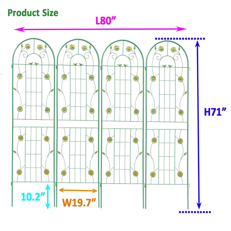 4 Pack Metal Garden Trellis 71" x 19.7" Rustproof Support by HouseOfZazla