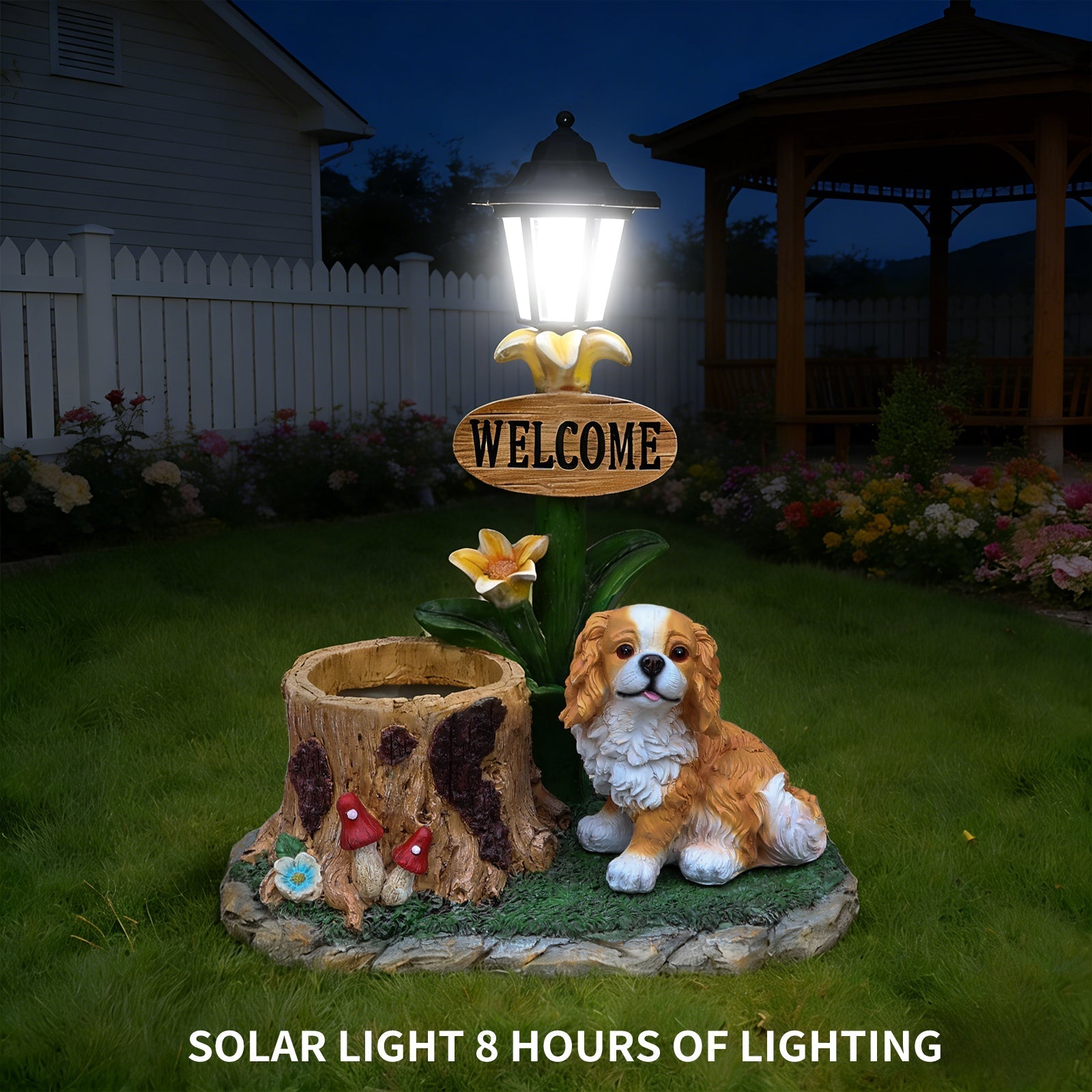 Sitting Dog Solar Lantern Planter Statue by HouseOfZazla