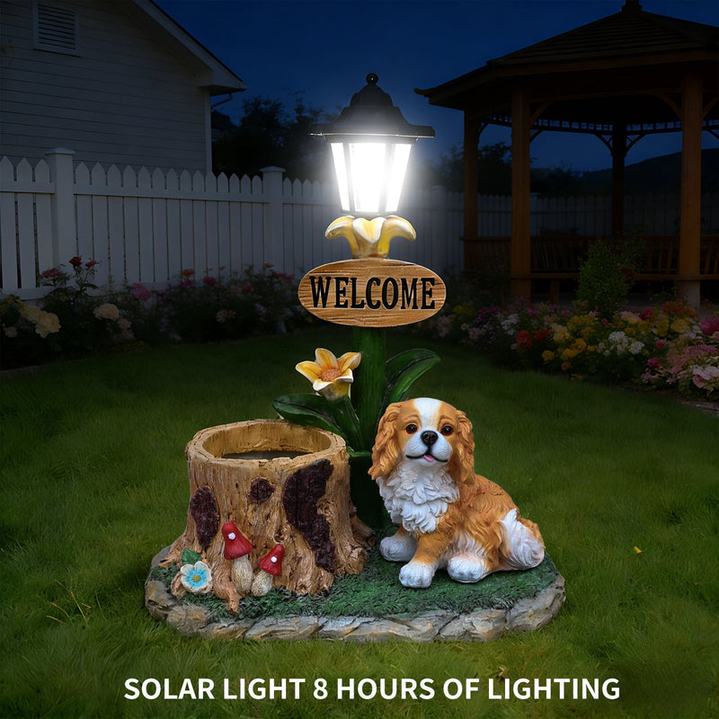 Sitting Dog Solar Lantern Planter Statue by HouseOfZazla