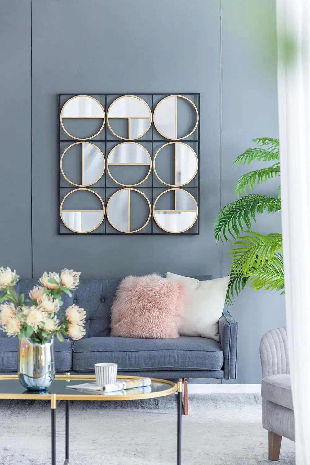 Eclectic Styling Metal Beaded Wall Mirror With Contemporary Design For Bedroom, Liveroom & Entryway by Unique Piece Furniture