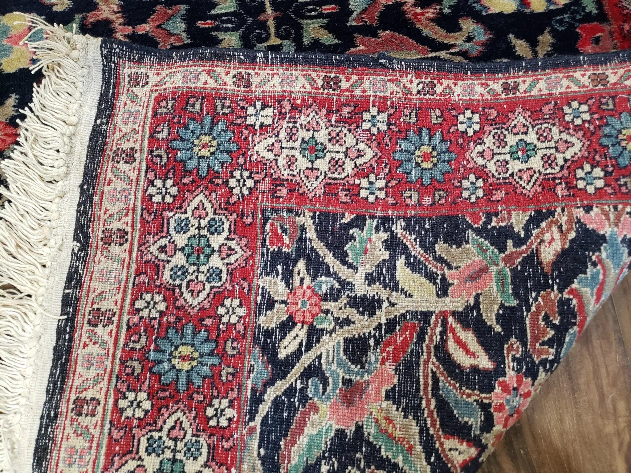 Antique Persian Sarouk Rug 3x5, Navy Blue, Allover Pattern, Hand Knotted by Jewel Rugs