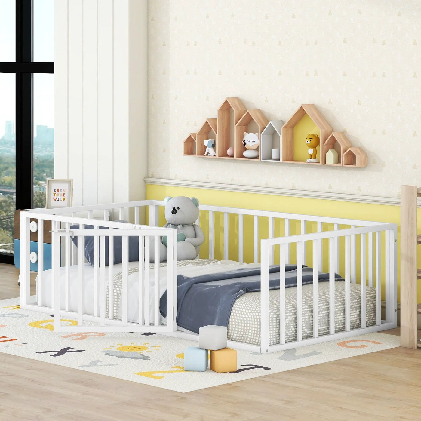Metal Floor Bed Frame With Fence And Door by Unique Piece Furniture