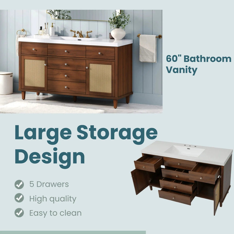 Bathroom Vanity With Sink, 5 Legs, Soft Close Drawers by HouseOfZazla
