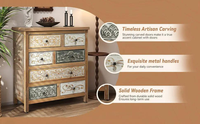 Vintage Wooden Accent Chest with 6 Drawers by HouseOfZazla