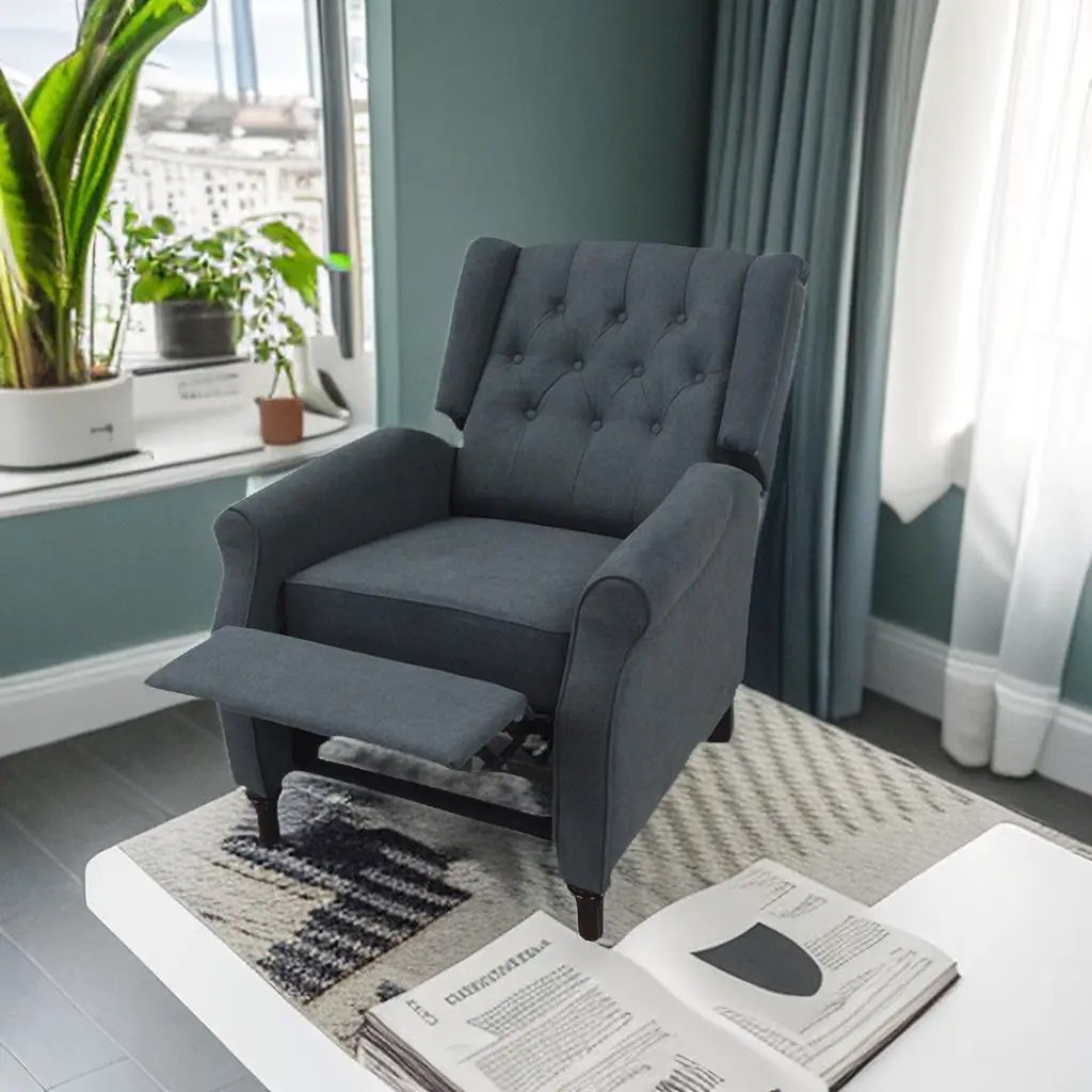 New Design Classic Waterproof Fabric Living Room Pull Button Sofa, High Back Manual Recliner Chair Cinema Home Theatre Cozy Recliner Sofa - Dark Gray by Unique Piece Furniture