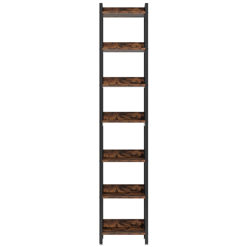Extra Tall 7 Tier Narrow Corner Bookshelf Storage Display Rack For Living Room - Rustic Brown