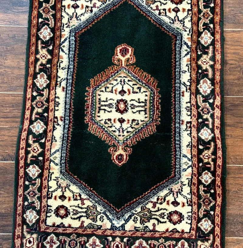 Small Indo Persian Dark Green Rug 2x3, Geometric Semi Open Field by Jewel Rugs