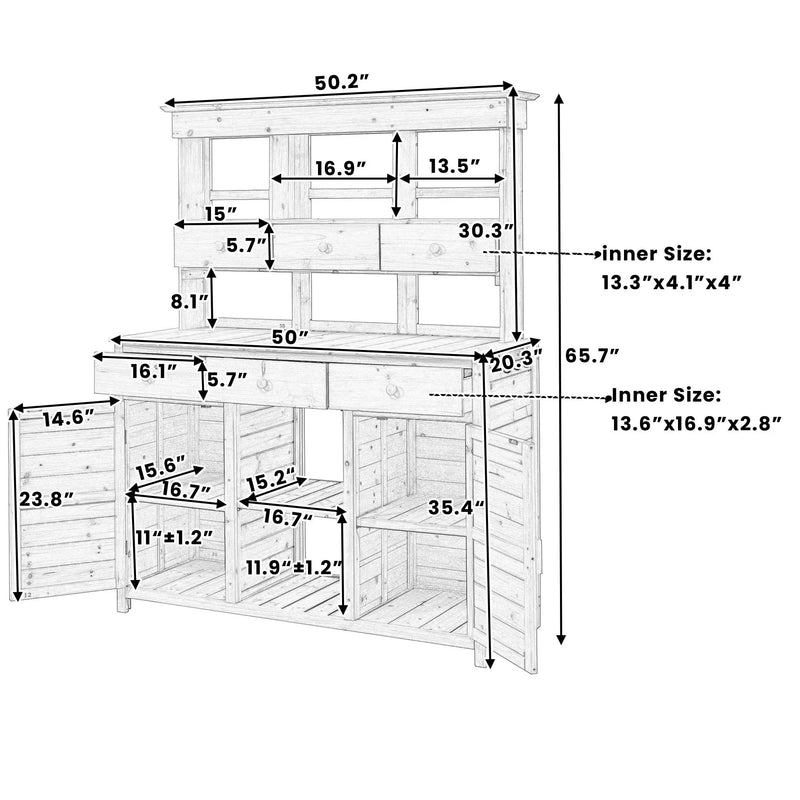 TOPMAX 65.7" Tall Garden Potting Bench Table with Hutch by HouseOfZazla
