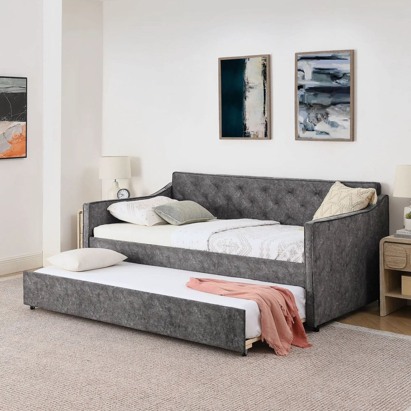Daybed With Pop Up Trundle And USB Charging Armrest by HouseOfZazla