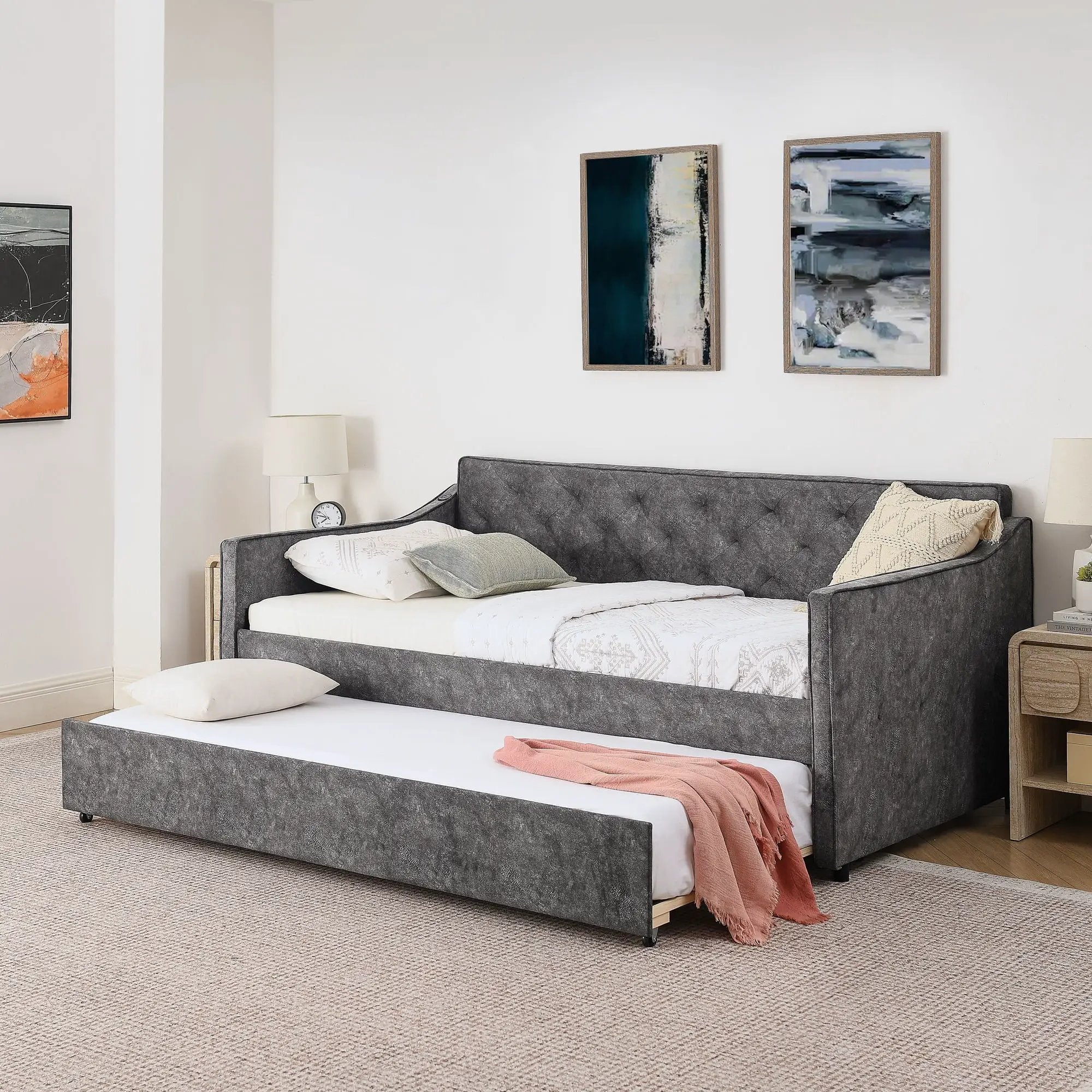 Daybed With Pop Up Trundle And USB Charging Armrest by HouseOfZazla