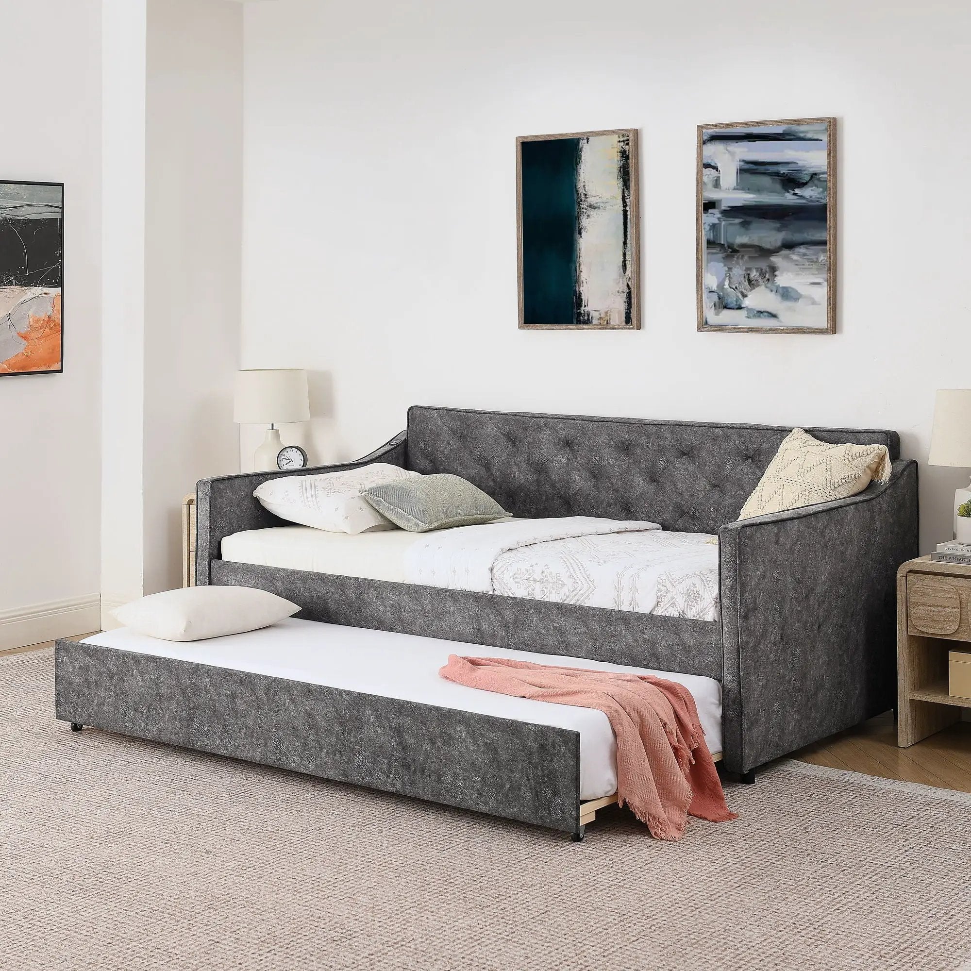 Daybed With Pop Up Trundle And USB Charging Armrest by Unique Piece Furniture
