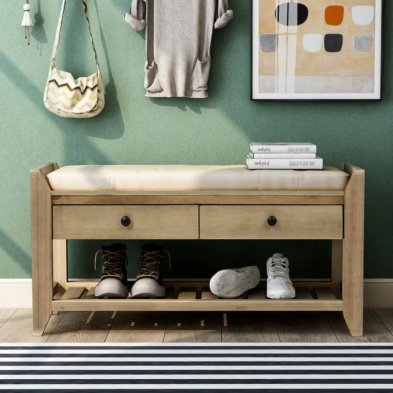 TREXM Shoe Rack with Cushioned Seat and Drawers by HouseOfZazla