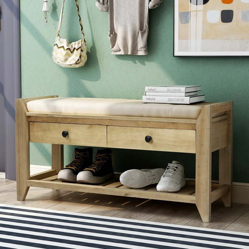 TREXM Shoe Rack with Cushioned Seat and Drawers by HouseOfZazla