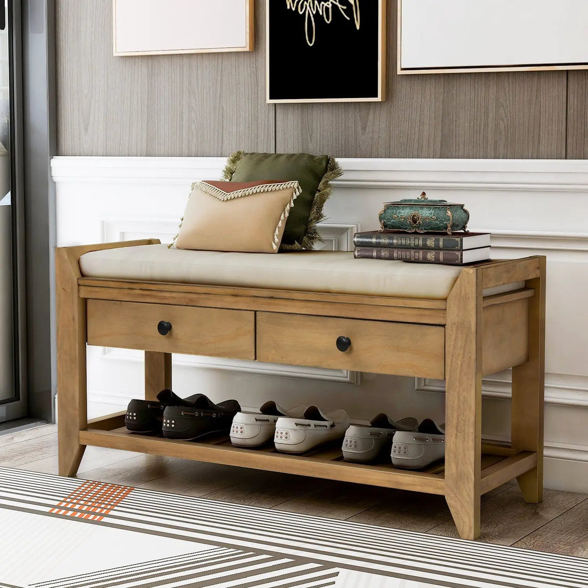 TREXM Shoe Rack with Cushioned Seat and Drawers by HouseOfZazla