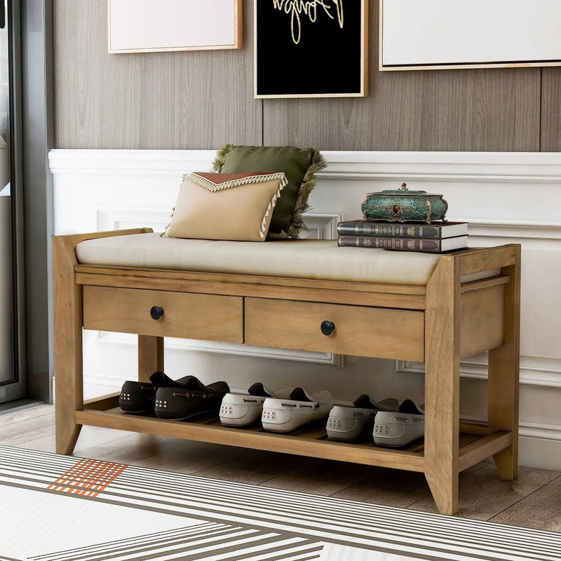 TREXM Shoe Rack with Cushioned Seat and Drawers by HouseOfZazla