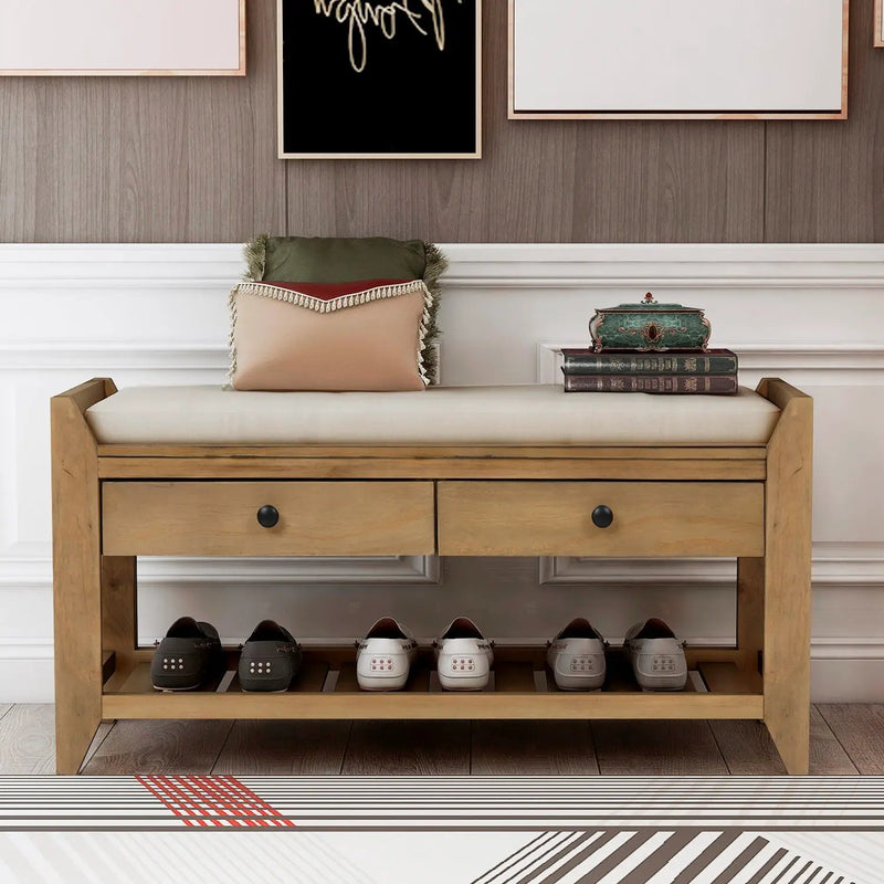 TREXM Shoe Rack with Cushioned Seat and Drawers by HouseOfZazla