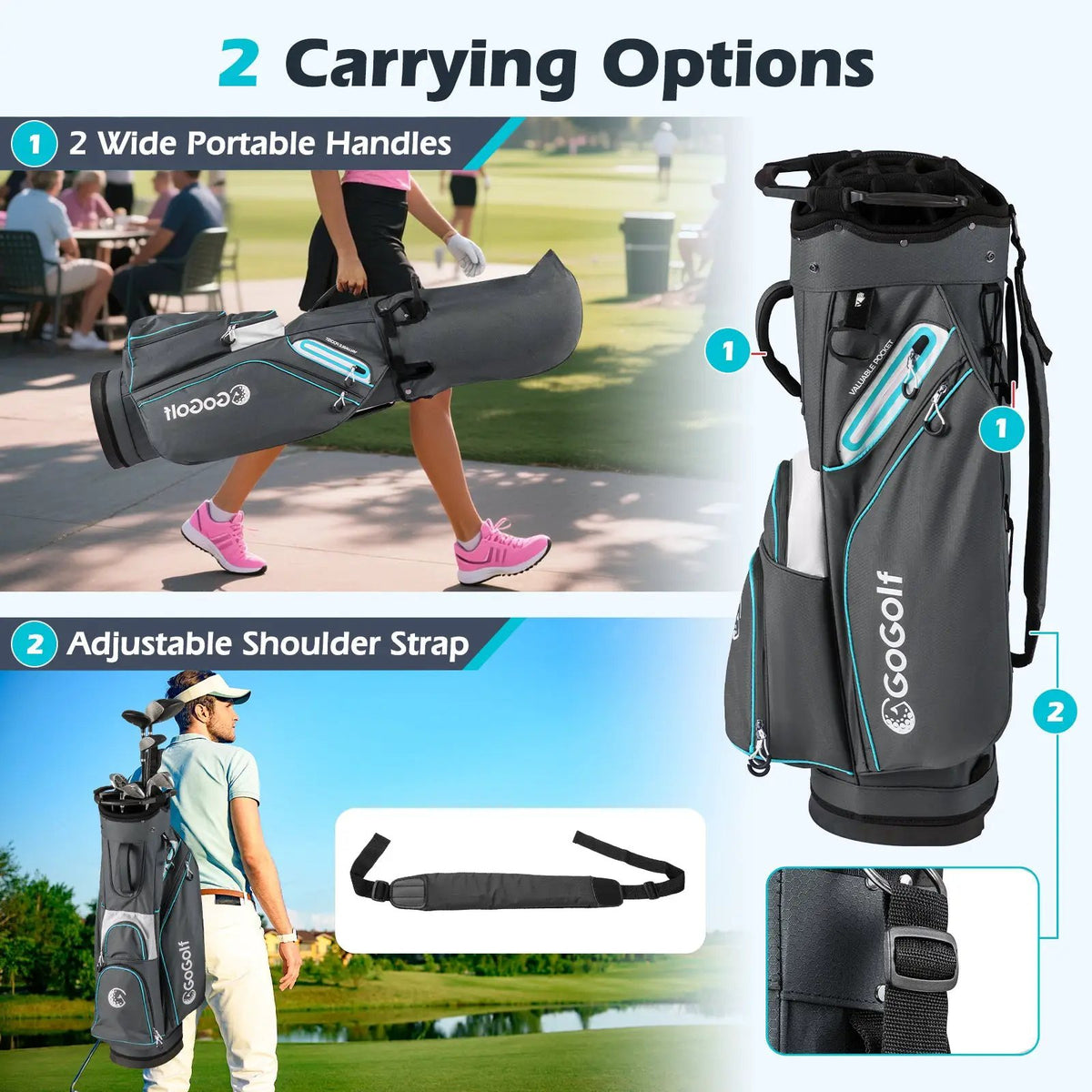 Golf Cart Bag Lightweight Portable Golf Club Organizer Bag, photo 11 of 16