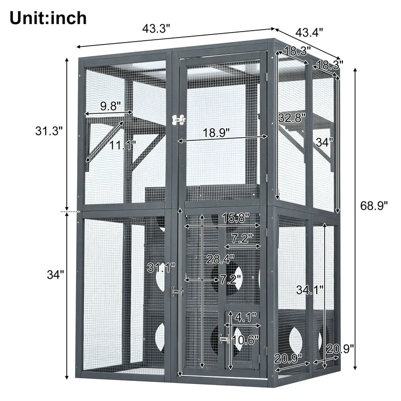 Outdoor Cat House With Shelves And Weather Protection, Removable Wood Boxes - Gray by HouseOfZazla