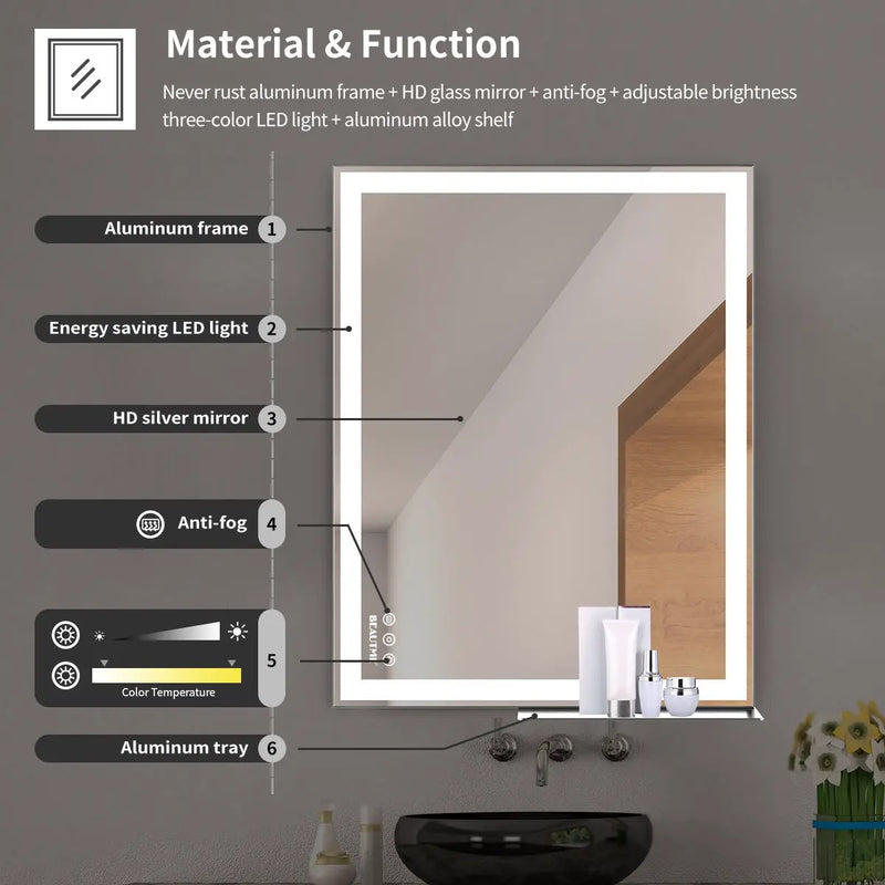 30x36 Inch LED Bathroom Vanity Mirror by HouseOfZazla