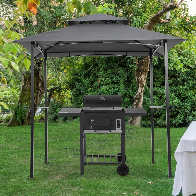 8x5Ft Grill Gazebo Replacement Canopy, Double Tiered BBQ Tent Roof Top Cover by HouseOfZazla
