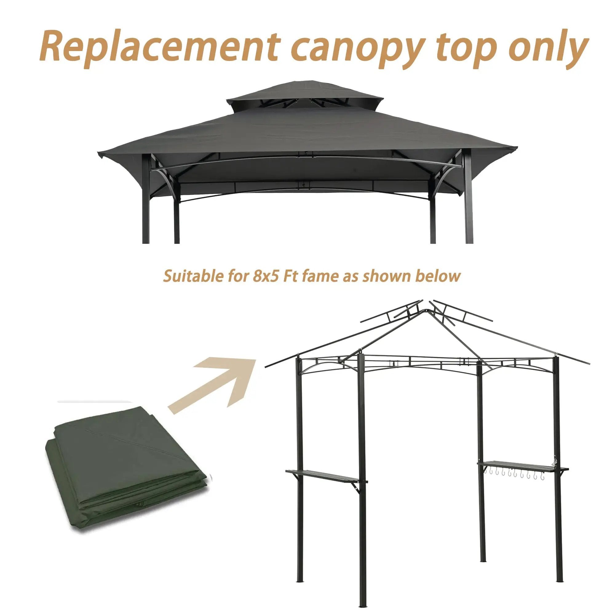 8x5Ft Grill Gazebo Replacement Canopy, Double Tiered BBQ Tent Roof Top Cover by HouseOfZazla