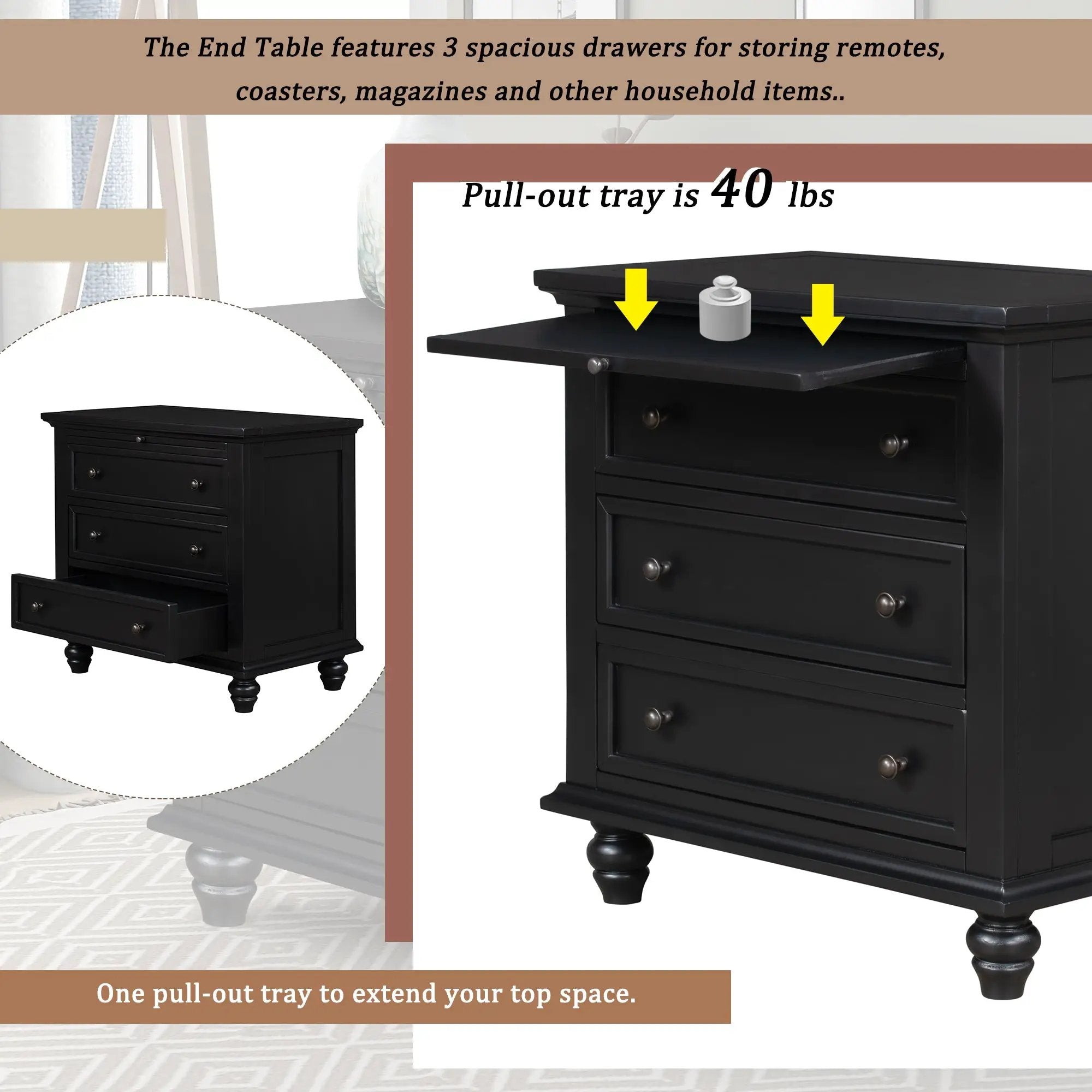 U_STYLE 27.6'' Painted Nightstand with Pull-Out Tray by HouseOfZazla