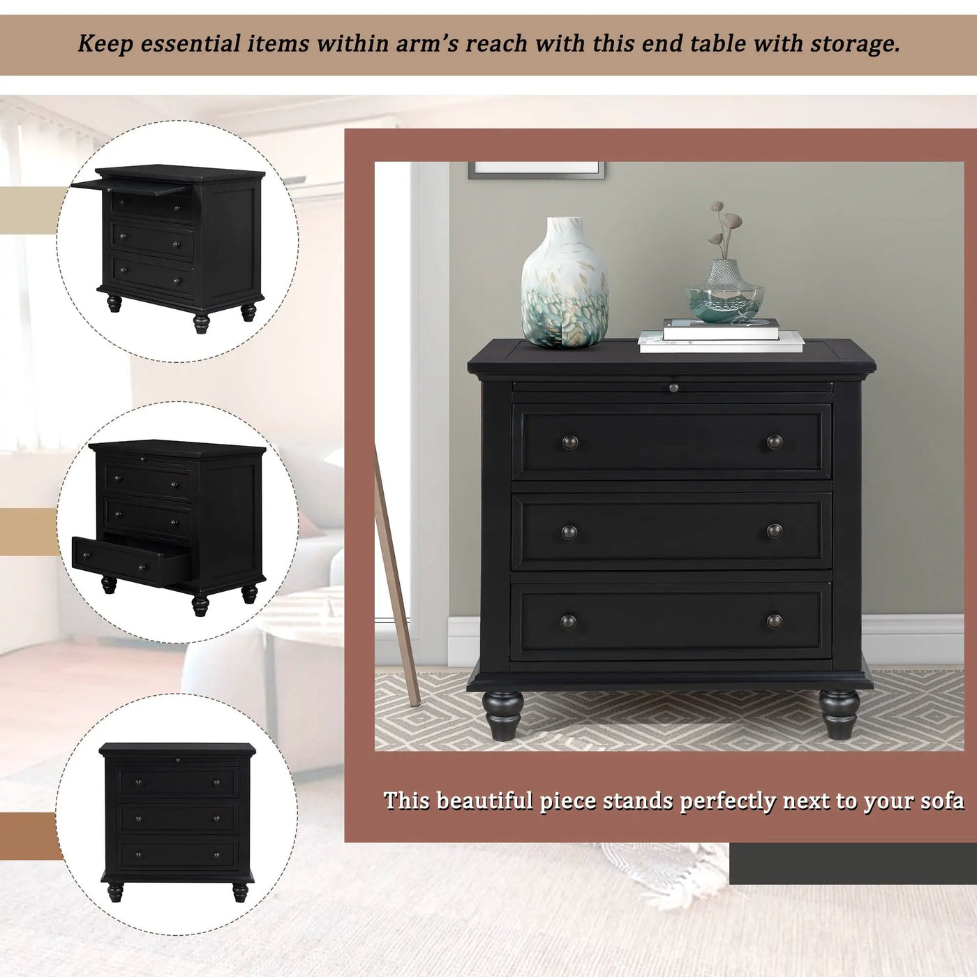 U_STYLE 27.6'' Painted Nightstand with Pull-Out Tray by HouseOfZazla