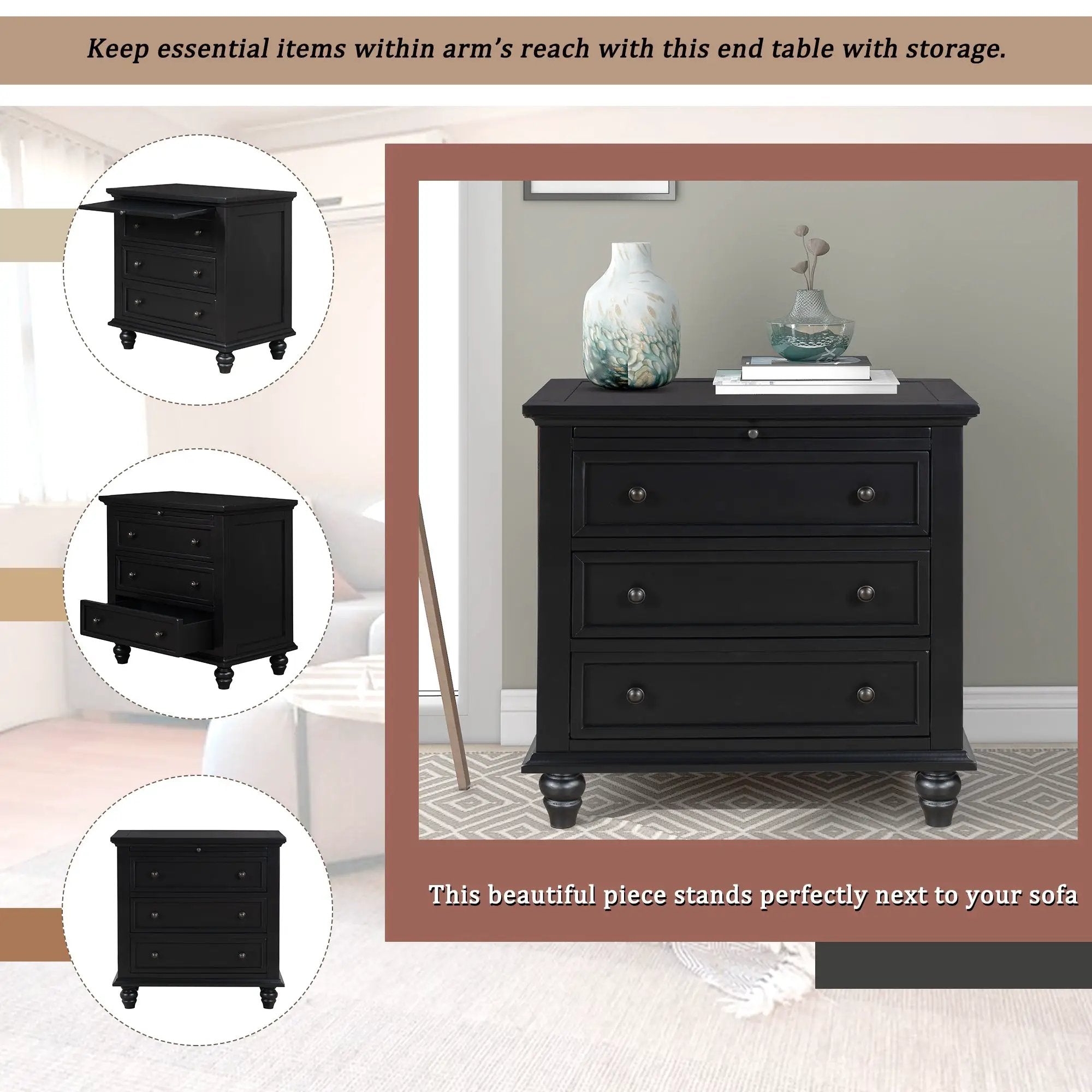 U_STYLE 27.6'' Painted Nightstand with Pull-Out Tray by HouseOfZazla