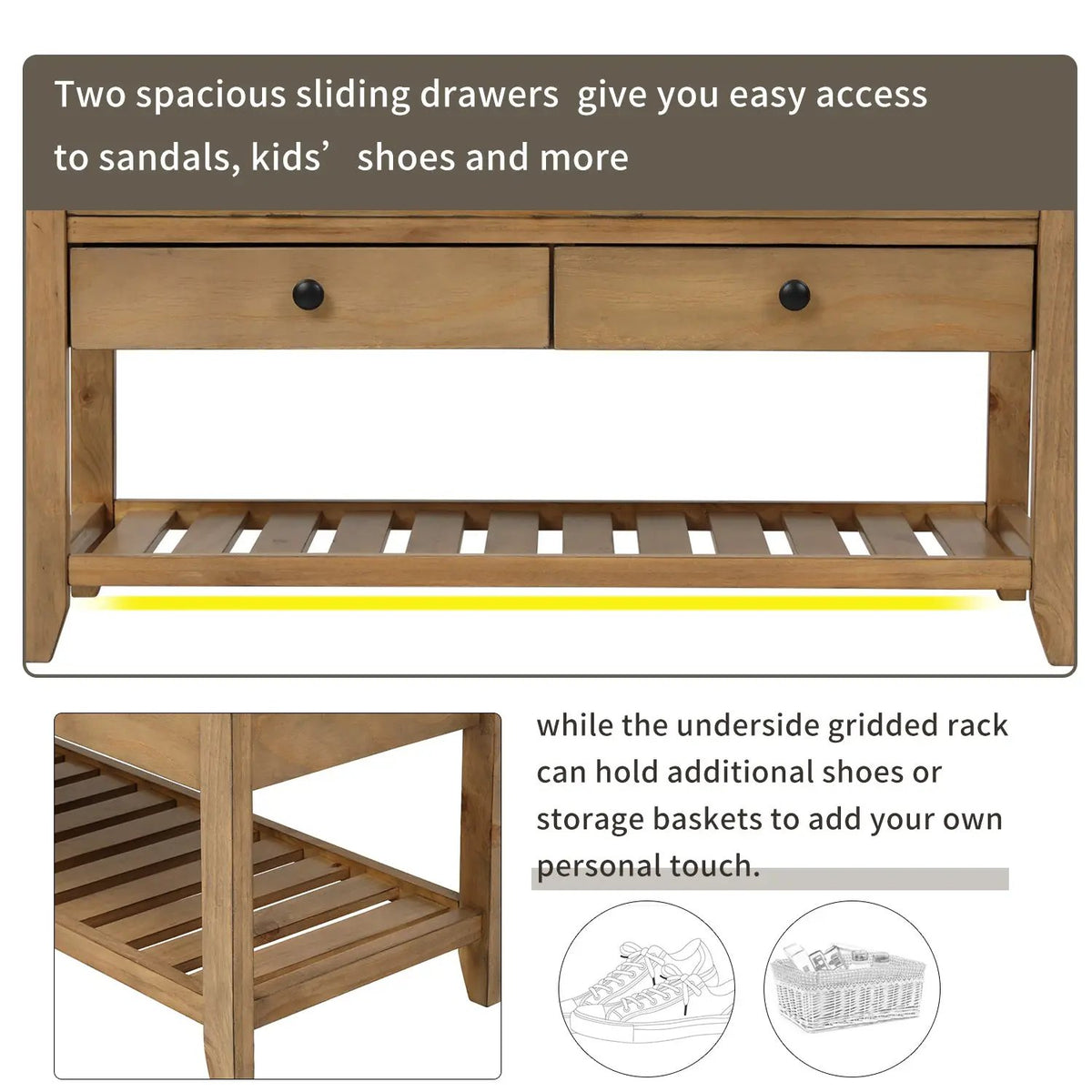 TREXM Shoe Rack with Cushioned Seat and Drawers by HouseOfZazla