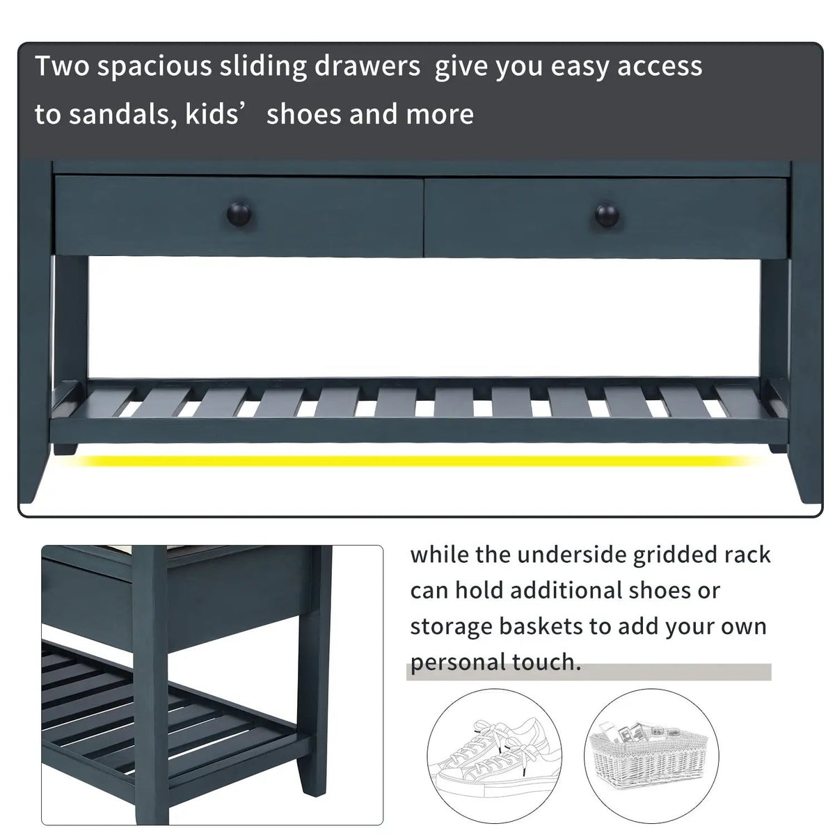 TREXM Shoe Rack with Cushioned Seat and Drawers by HouseOfZazla