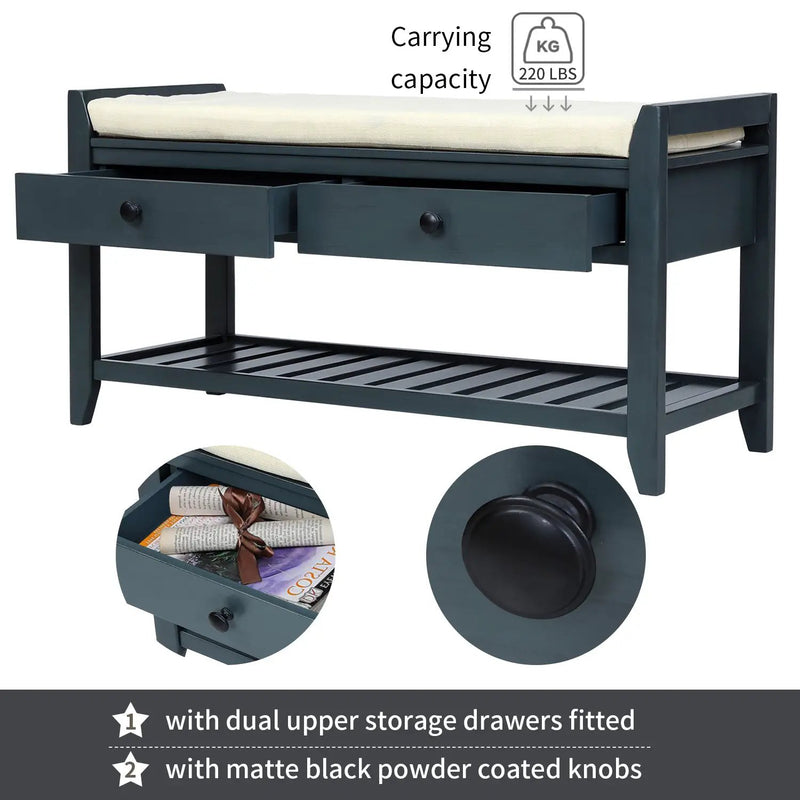 TREXM Shoe Rack with Cushioned Seat and Drawers by HouseOfZazla