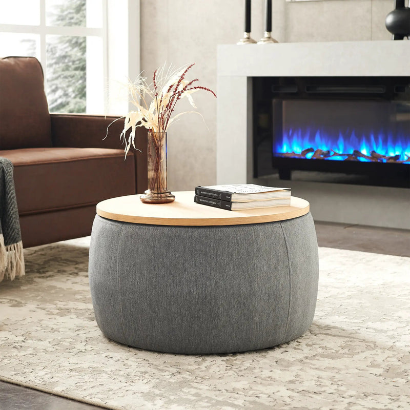 Round Storage Ottoman, 2 in 1 Function, Dark by HouseOfZazla