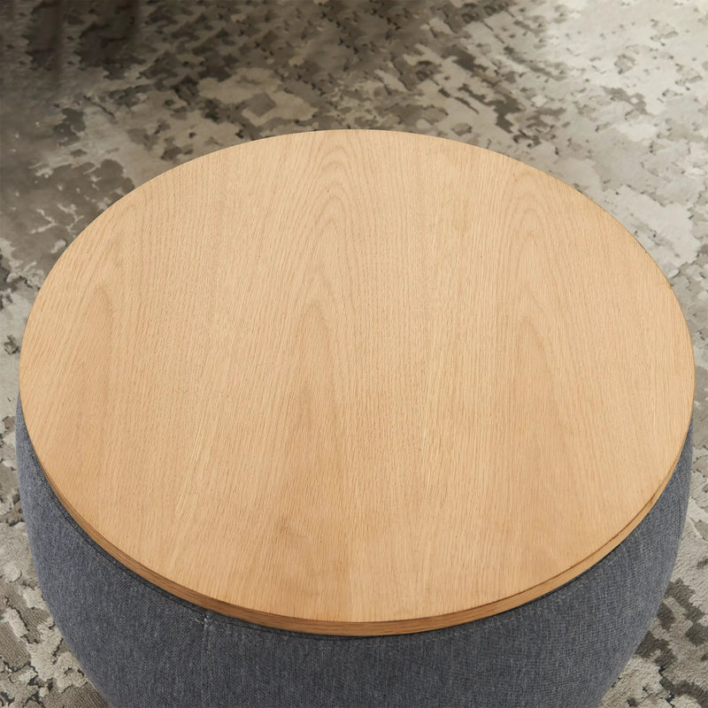 Round Storage Ottoman, 2 in 1 Function, Dark by HouseOfZazla