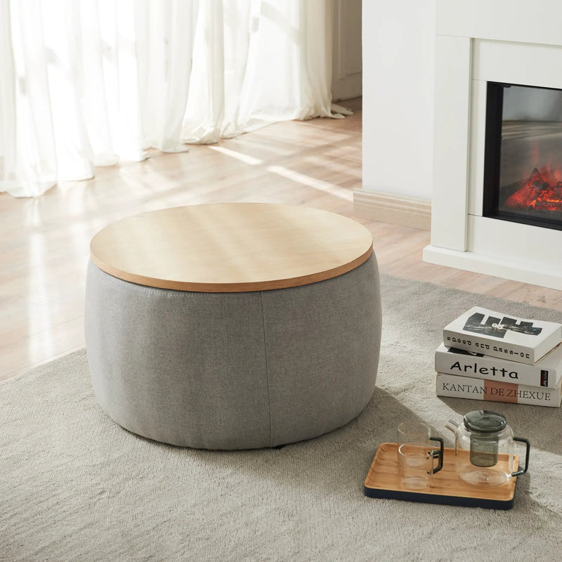 Round Storage Ottoman, 2 in 1 Function, Dark by HouseOfZazla