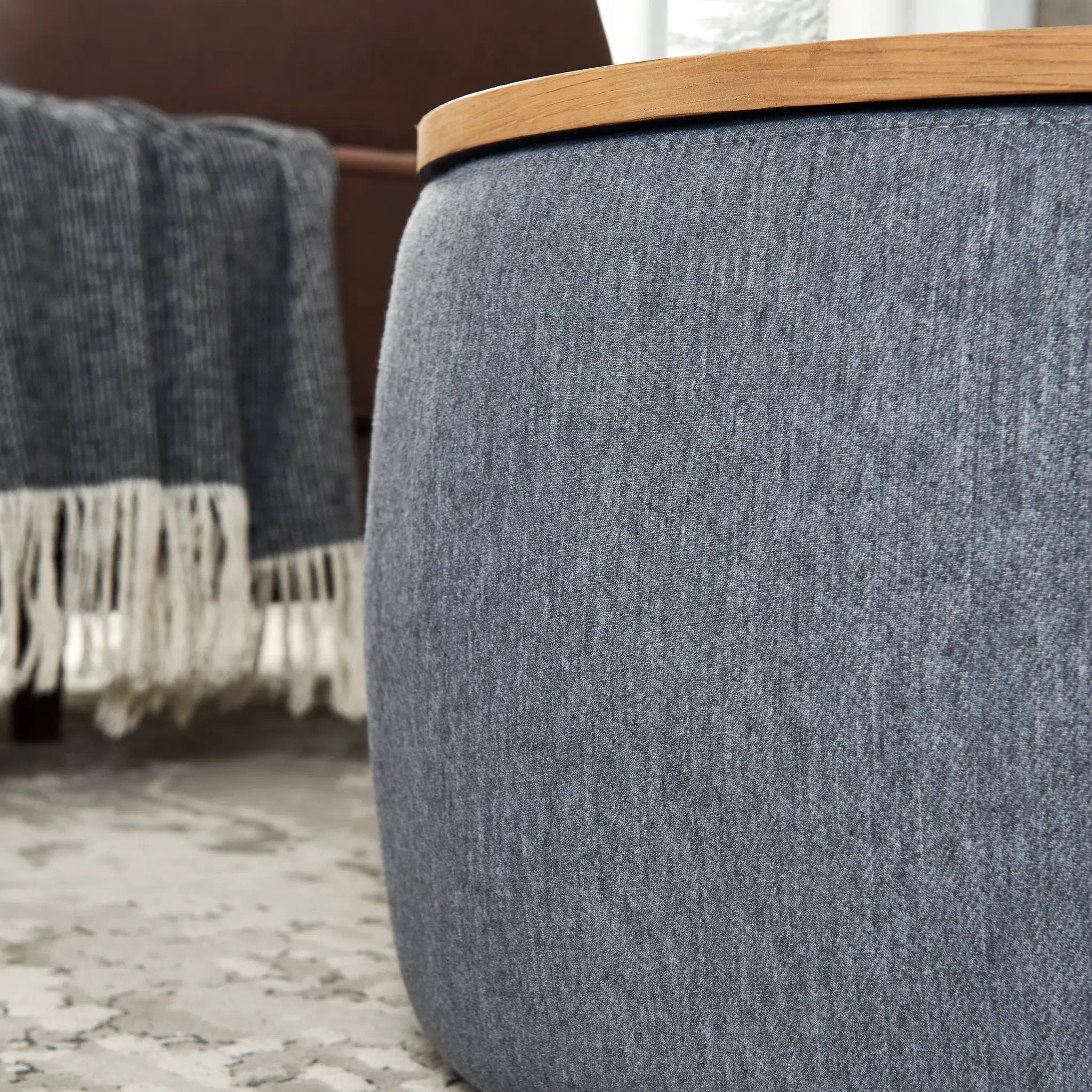 Round Storage Ottoman, 2 in 1 Function, Dark by HouseOfZazla