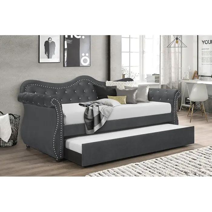 Abby Upholstered Velvet Wood Daybed with Trundle by HouseOfZazla