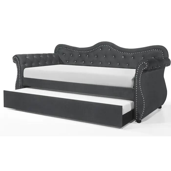 Abby Upholstered Velvet Wood Daybed with Trundle by HouseOfZazla