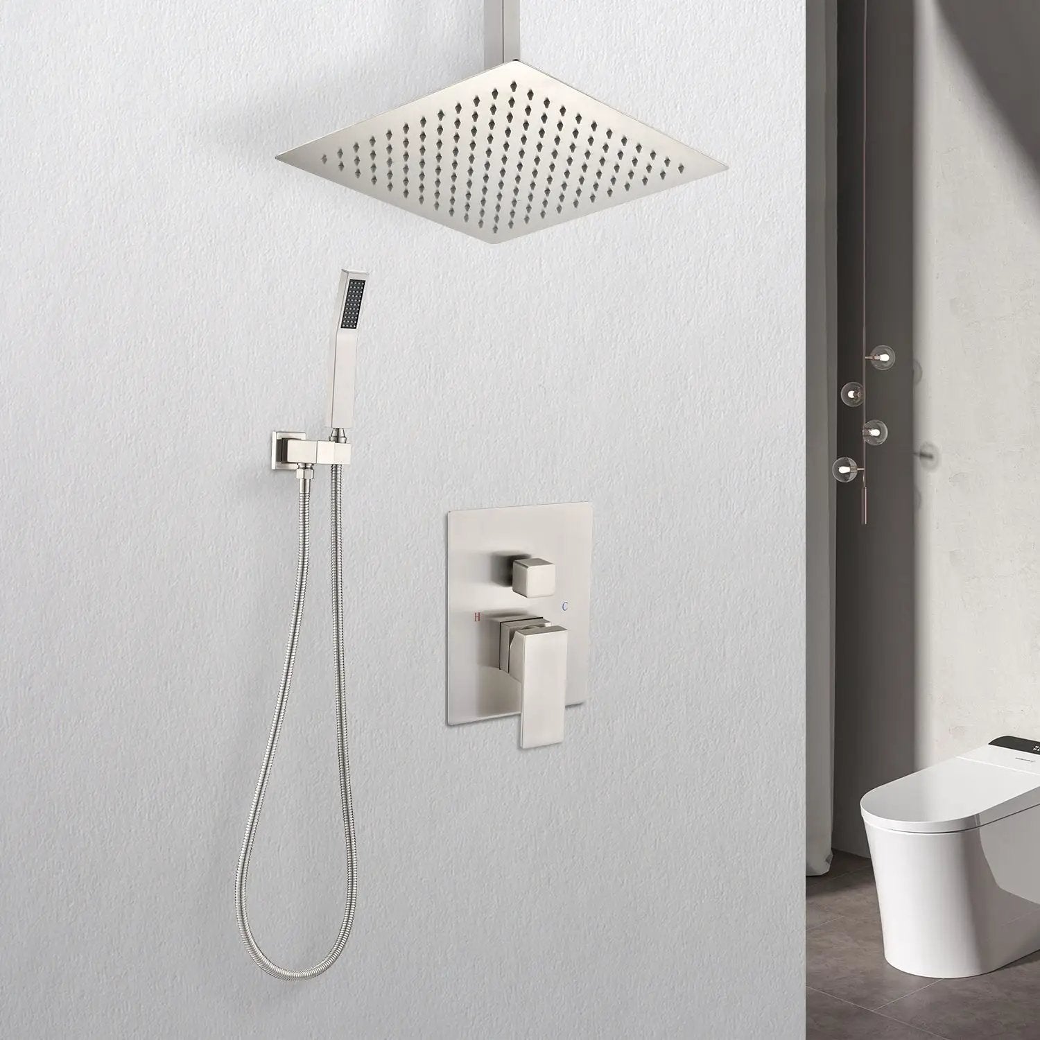 Ceiling Mounted Shower System Combo Set with Handheld and 16" Shower Head by HouseOfZazla