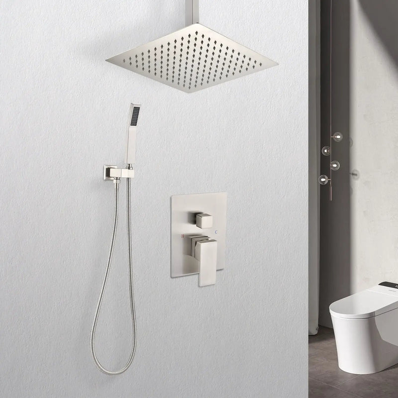 Ceiling Mounted Shower System Combo Set with Handheld and 16" Shower Head by HouseOfZazla