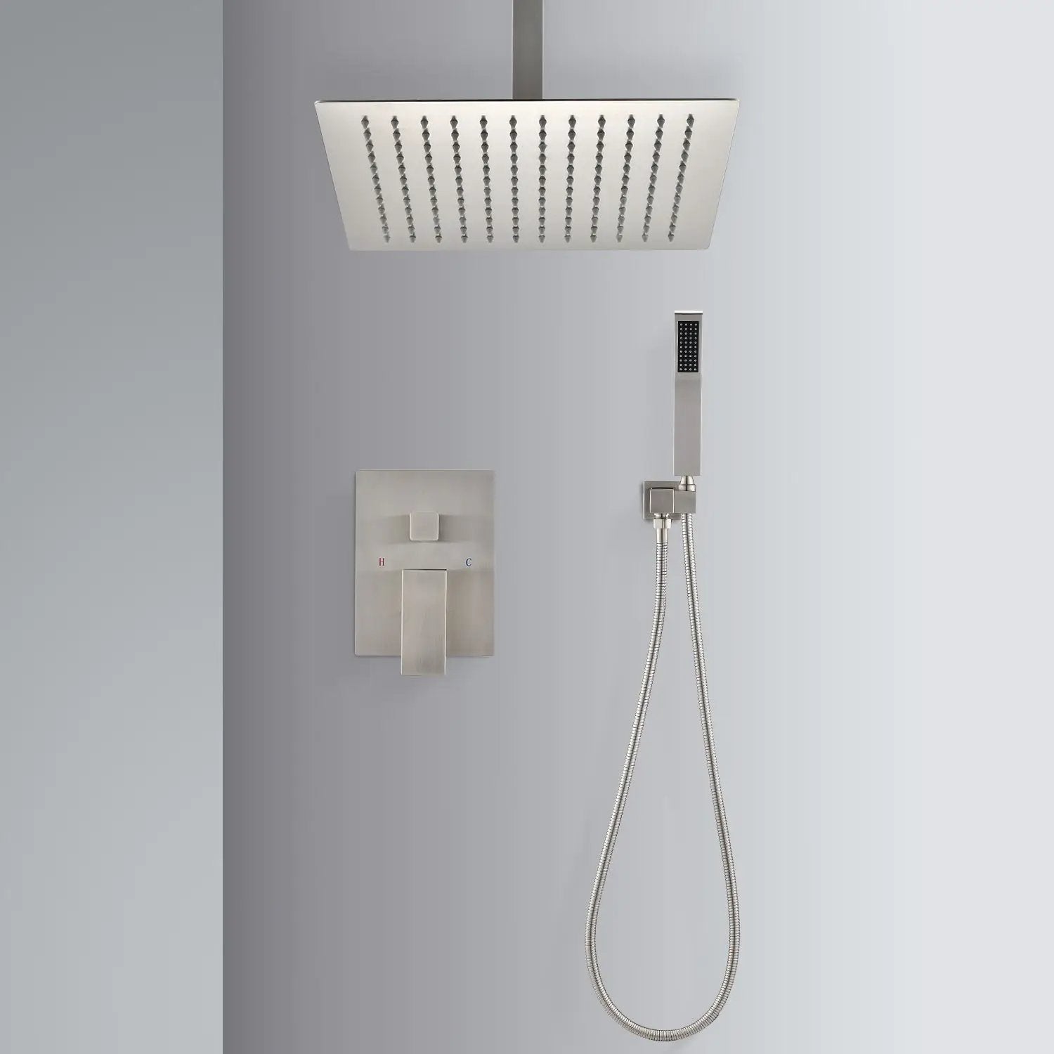 Ceiling Mounted Shower System Combo Set with Handheld and 16" Shower Head by HouseOfZazla